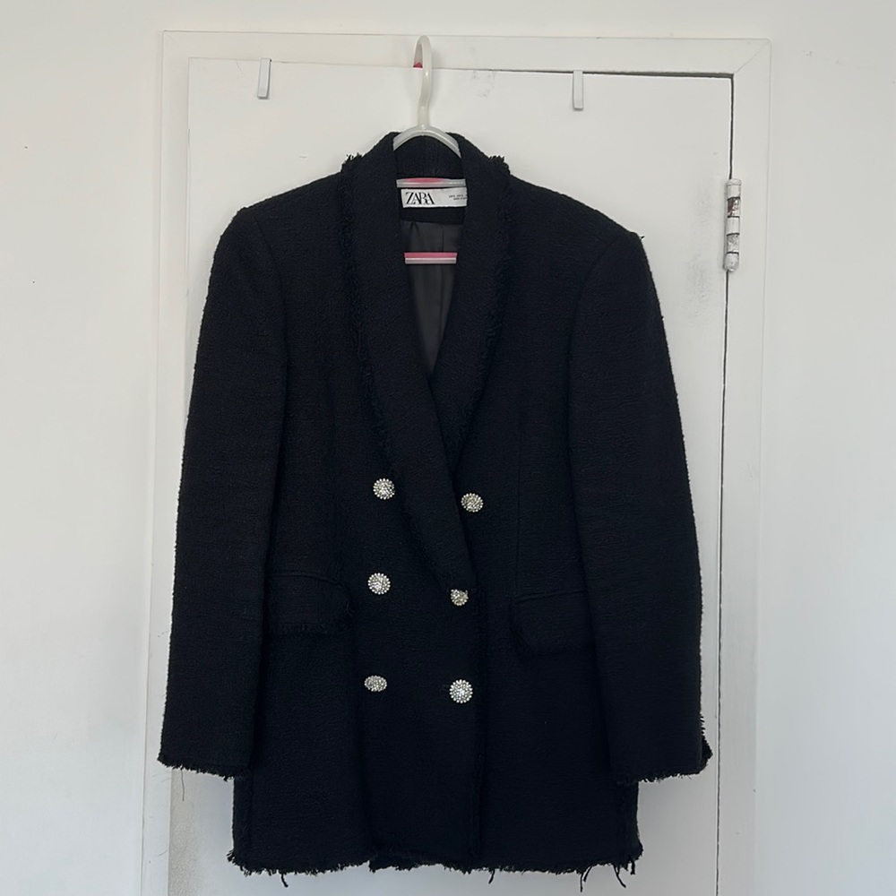 Zara Textured Double Breasted Blazer with Rhinestone Buttons